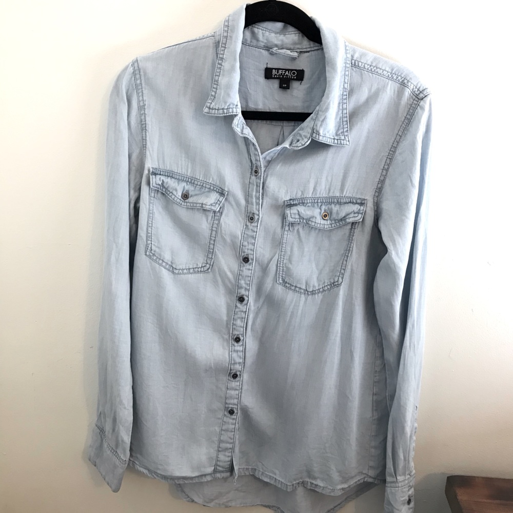 Buffalo Chambray Denim Button Down Blouse